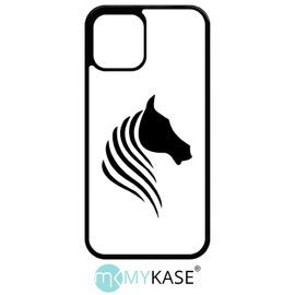 Coque Pour Iphone 12 Pro - Cheval Fond Blanc - Noir