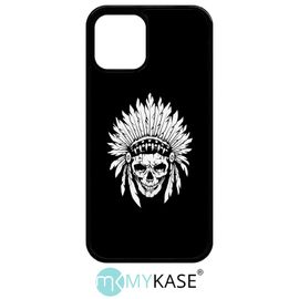 Coque Pour Iphone 12 Pro - Tete De Mort Coiffe Indienne Noir Et Blanc - Noir