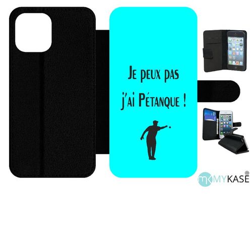 Etui À Rabat Iphone 12 Pro Max - Je Peux Pas J Ai Petanque Turquoise - Simili-Cuir - Noir