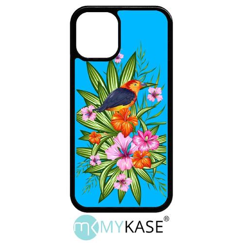 Coque Iphone 12 Mini - Oiseau Tropical Turquoise - Noir