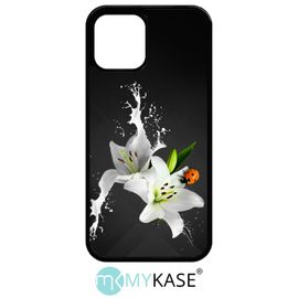 Coque Pour Iphone 12 Pro - Lys Blanc Coccinelle Sur Fond Gris - Noir