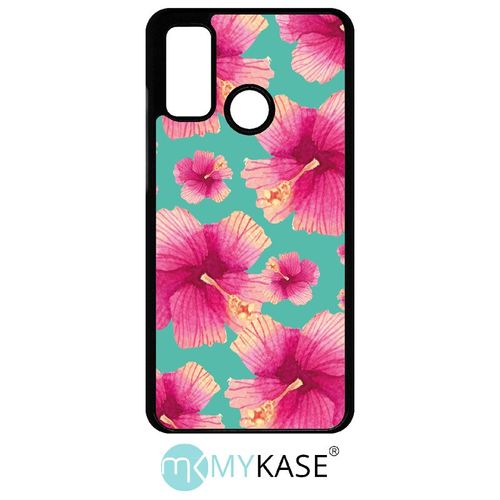 Coque Huawei P Smart 2020 - Hibiscus Fond Turquoise - Noir