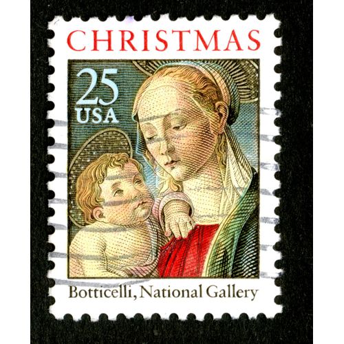 Timbre Oblitéré Usa 25, Christmas, Botticelli, National Gallery