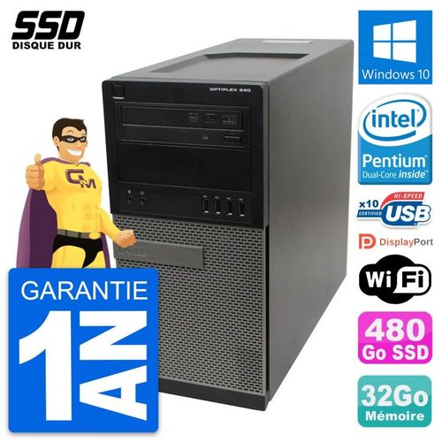 PC Tour Dell OptiPlex 990 Intel Pentium G630 RAM 32Go SSD 480Go Windows 10 Wifi