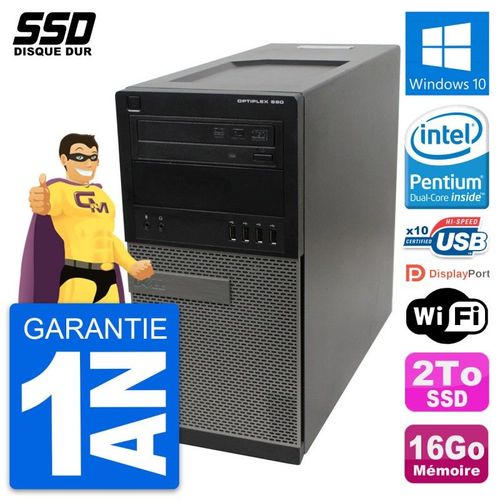 PC Tour Dell OptiPlex 990 Intel Pentium G630 RAM 16Go SSD 2To Windows 10 Wifi