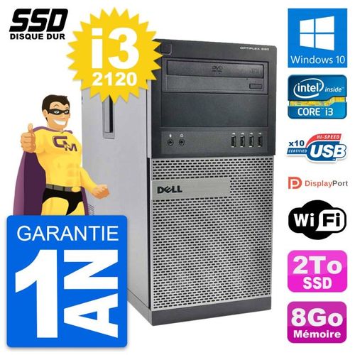 PC Tour Dell OptiPlex 990 Intel Core i3-2120 RAM 8Go SSD 2To Windows 10 Wifi