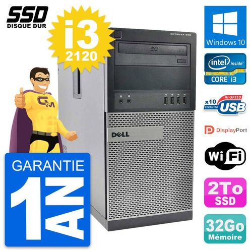 PC Tour Dell OptiPlex 990 Intel Core i3-2120 RAM 32Go SSD 2To Windows 10 Wifi