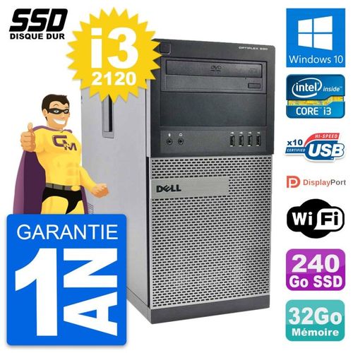 PC Tour Dell OptiPlex 990 Intel Core i3-2120 RAM 32Go SSD 240Go Windows 10 Wifi
