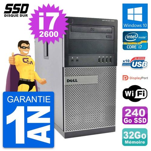 PC Tour Dell OptiPlex 990 Intel Core i7-2600 RAM 32Go SSD 240Go Windows 10 Wifi
