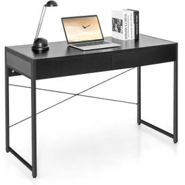 Costway Table D'ordinateur En Bois Et Acier Avec 2 Tiroirs 112x48x76cm Design Rétro Poste De Travail Pour Bureau,Salon,Chambre Noir