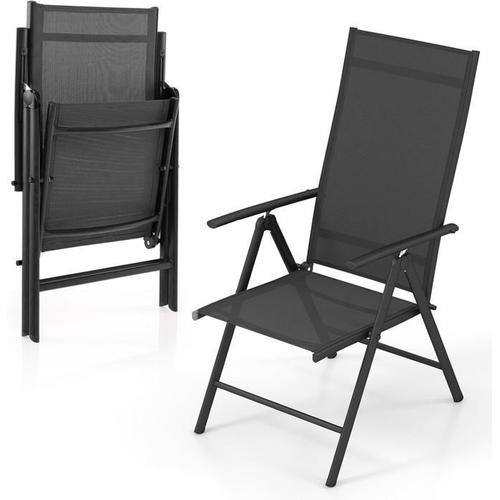 Costway Chaise Pliante De Jardin, Dossier Réglable Sur 7 Niveaux, Chaise À Manger Inclinables Pour Patio Camping Balcon, Noir