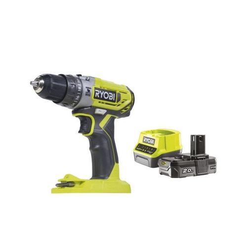 Perceuse-visseuse a percussion sans fil RYOBI 2 vitesses 18V One+ 40Nm + batterie 2,0 Ah et 1 chargeur rapide 2,0a r18pd2-120b
