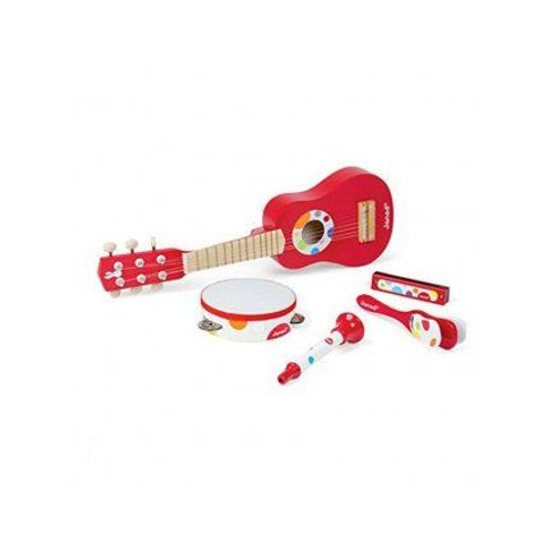 Coffret Instrument Musique 5 En 1 : 1 Tambourin À Cymbales, 1 Guitare, 1 Harmonica, 1 Trompette Et 1 Clap-Clap - Jouet Enfant Janod