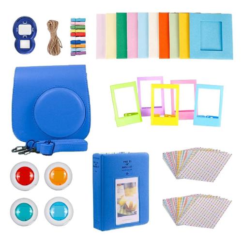 Pour Instax Mini 9 Caméra Boîtier En Polyuréthane Filtre + Gros Plan Lentille Coffret Cadeau bleu cobalt