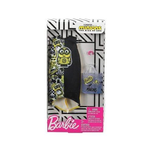 Barbie - Robe Minions Jaune Et Noir + Sac A Main Transparent + Bague Rose Habit Poupee Mannequin - Vetement - Tenue - Accessoire