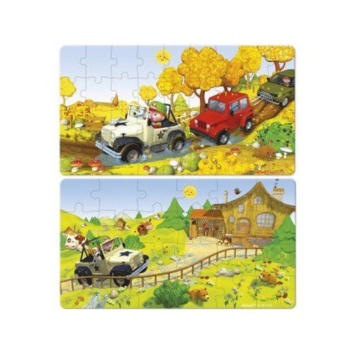 Coffret De 2 Puzzles Enfant Progressifs 24 Et 36 Pieces Jack Se Promene Avec Son Chien Et Sa Voiture A La Campagne - Janod Nouveaute