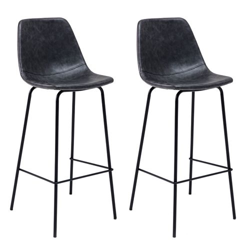 Lot De 2 Tabourets De Bar Vintage Lucien Gris Foncé - Hauteur D'assise 75cm