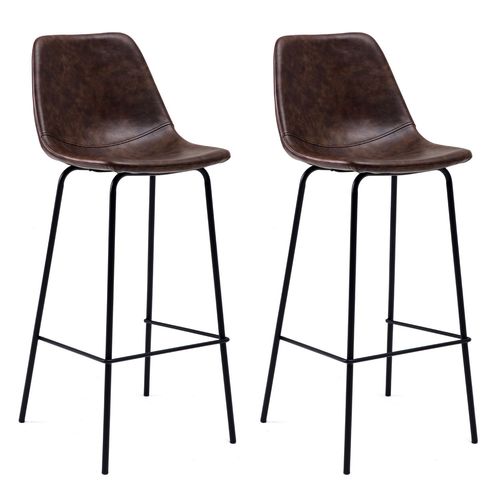 Lot De 2 Tabourets De Bar Vintage Lucien Marron - Hauteur D'assise 75cm