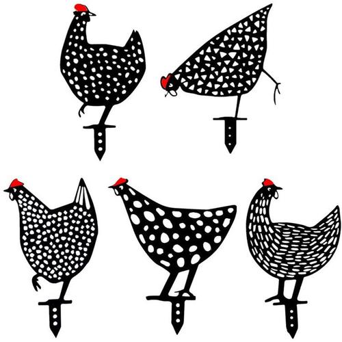 Piquets De Jardin Décor De Cour Poule , Enjeux Acrylique De Jardin De Silhouette Animale,Décor De Statue De Coq Creux Pour La Cour (5pcs)