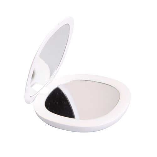 Double Miroir De Poche - 7 Line - Lumière Led Blanche - Grossissement 5x - Diamètre 7 Cm Blanc
