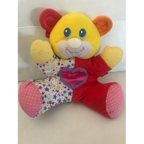 Peluche Doudou Ours Multicolore Coeur Étoiles Pochette Dos Hasbro 26 Cm