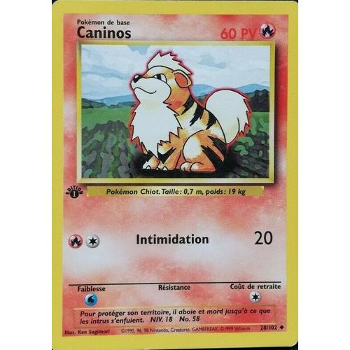 Caninos - Pokémon Set De Base 1999 - 28/102 - Vf - Logo 1ère Édition