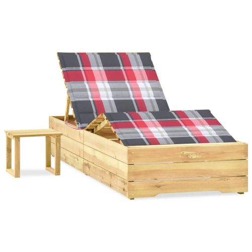 Transat Chaise Longue Bain De Soleil Lit De Jardin Terrasse Meuble D'extérieur Avec Table Et Coussin Pin Imprégné Helloshop26 02_0012660