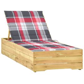 Transat Chaise Longue Bain De Soleil Lit De Jardin Terrasse Meuble D'extérieur Avec Coussin Carreaux Rouge Bois De Pin Imprégné Helloshop26 02_0012434