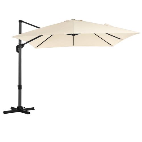 Parasol Décentré De Jardin 3 X 3 M Ombrelle De Terrasse Toile Carrée Protection Solaire Upf 50+ Rotatif 360° Inclinaison Réglable Avec Manivelle Et Socle Beige Helloshop26 12_0001786