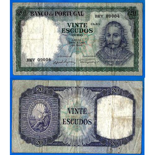 Portugal 20 Escudos 1960 Antonio Luiz De Menezes Billet Europe