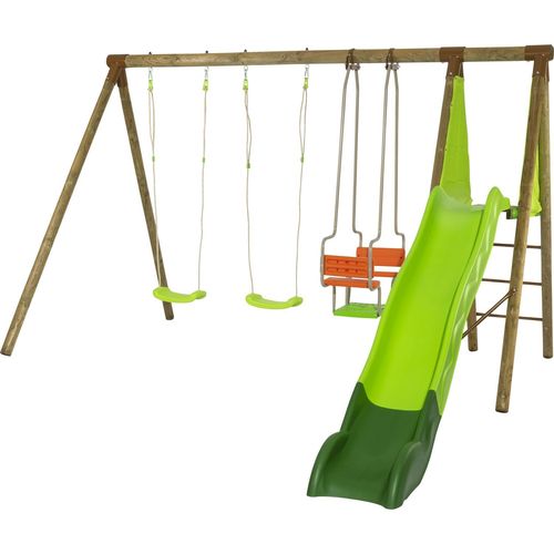 Portique En Bois Punji Trigano 2,30 M. + Toboggan 5 Enfants