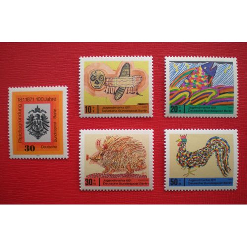 Lot De 5 Timbres Neufs ** - Allemagne Berlin - Surtaxe Pour La Jeunesse : Dessins D'enfants Série Complète - Centenaire De La Fondation De L'empire Allemand - Année 1971