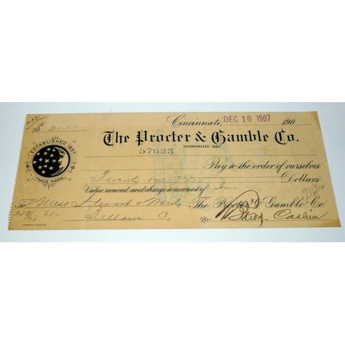 Procter & Gamble Cincinnati Ohio, Reçu, Mandat, Chèque Du 10 Décembre 1907