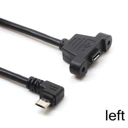 Left 0.5m Connecteur Micro USB 2.0 mâle à Micro USB 2.0 femelle, câble d'extension avec vis trou de montage du panneau