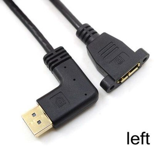 Left 30cm DisplayPort ¿ câble d'extension DP mâle, haut, bas, gauche et droite, Angle de 90 degrés par rapport à la prise femelle, montage sur panneau, Port d'affichage de 30cm