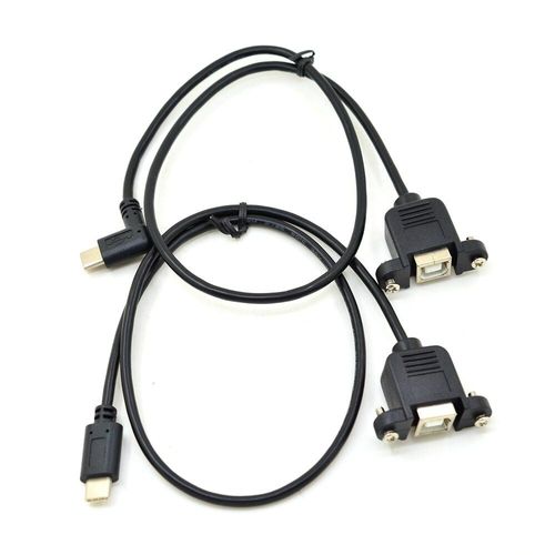 50CM Right Angle Câble USB 0.5 Type C mâle vers USB 3.1 Type B femelle à Angle droit de 2.0 M pour montage sur panneau, avec vis de 50cm pour Scanner d'imprimante et de Fax