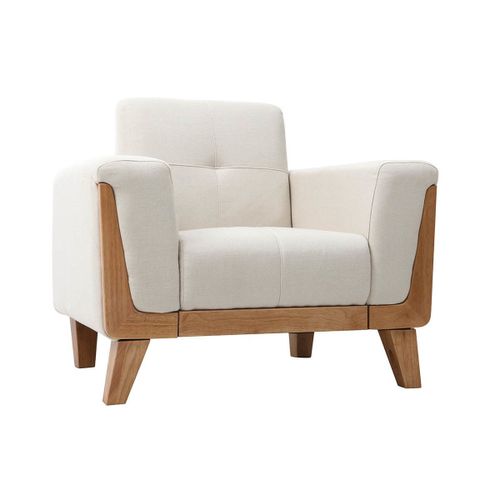 Fauteuil Scandinave Blanc Cassé Pieds Bois Fjord