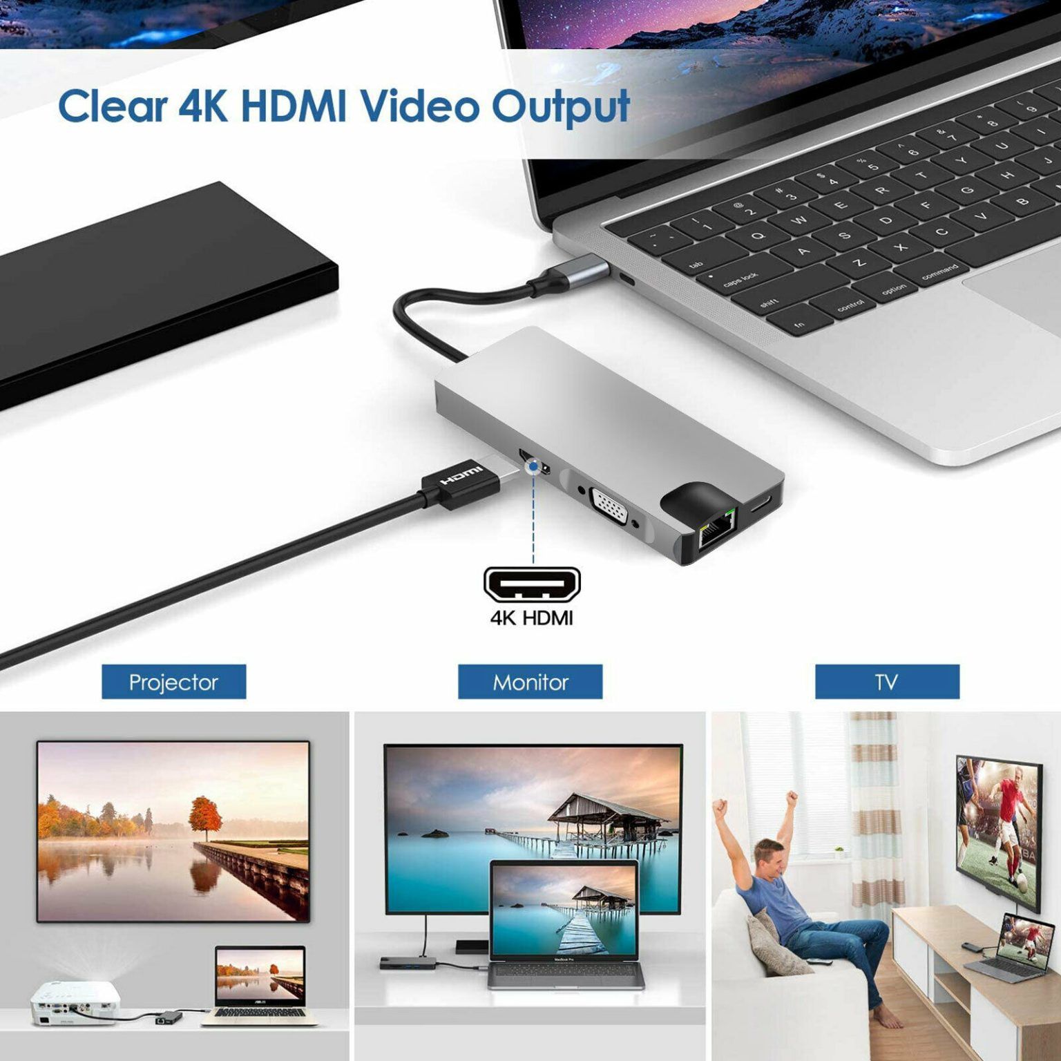 Type C vers USB-C HDMI USB VGA SD TF adaptateur de lecteur d... - 3