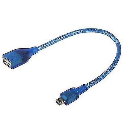 Câble adaptateur mini USB 5 broches vers USB 2.0 AF OTG, longueur : 22 cm, bleu