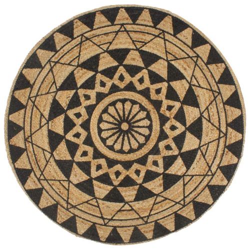 Tapis Fait À La Main Jute Avec Imprimé Noir 90 Cm Dec023493