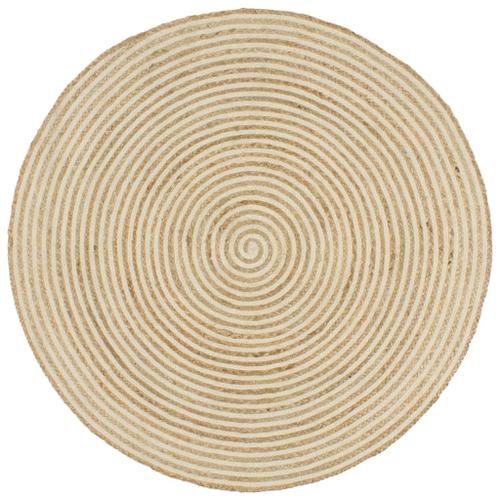 Tapis Fait À La Main Jute Avec Design De Spirale Blanc 90 Cm Dec023511