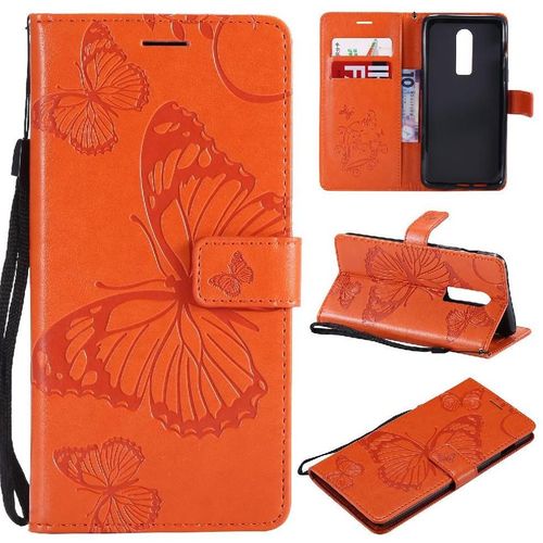 Flip Étui Pour Oneplus 6 Avec Support De Fente Pour Carte Couverture Antichoc Flip Kickband Couverture Magnétique Cuir Pu - Orange