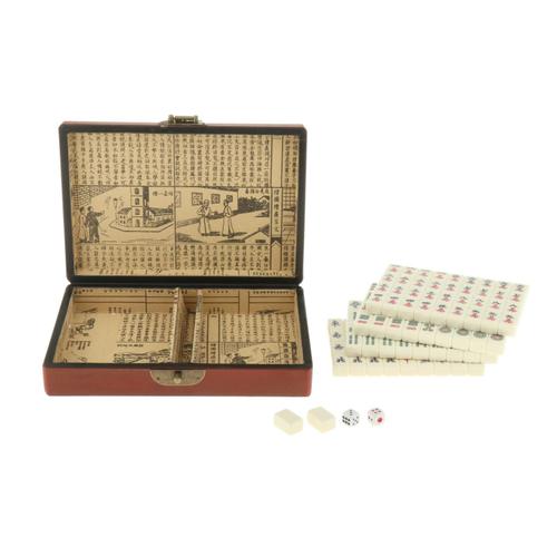Riosupply Mahjong 144 Pièces De Mahjong Portable Traditionnel Chinois avec Étui en Cuir Portable Antique 