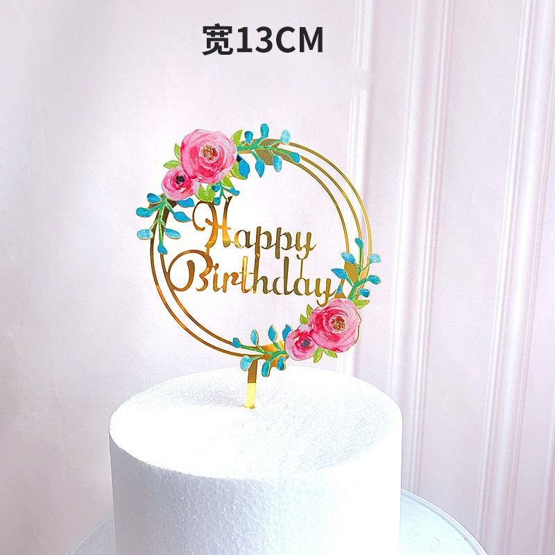 Nouveau Rose Fleurs Joyeux Anniversaire Acrylique Decoration De Gateau Or Anniversaire Gateau Topper Decor Pour Mariage Fete D Anniversaire Gateau Decorations Rakuten