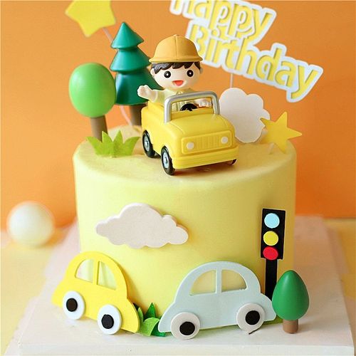 Jaune Dessin Anime Voiture De Course Voiture Gateau Topper Pour Garcon Joyeux Anniversaire Fete Cuisson Decoration Dessert Fournitures Rakuten