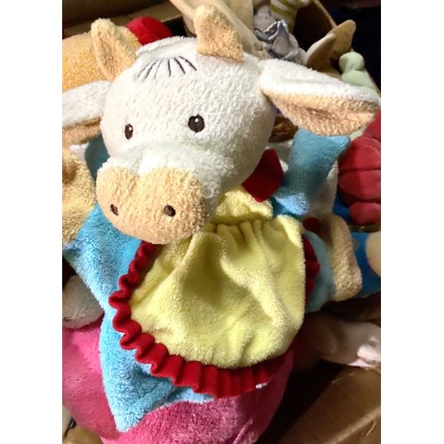 Doudou Marionnette Vache Bleu Tablier Jaune Nounours