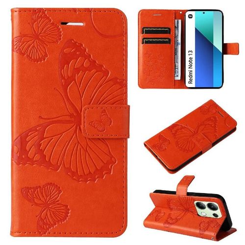 Tongez Étui Pour Xiaomi Redmi Note 13 4g Avec Support De Fente Pour Carte Couverture Antichoc Cuir Pu Flip Kickband Couverture Magnétique - Orange
