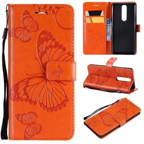 Flip Étui Pour Nokia 5.1 Cuir Pu Couverture Antichoc Flip Kickband Couverture Magnétique Avec Support De Fente Pour Carte - Orange