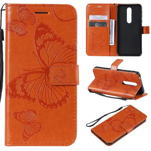 Flip Étui Pour Nokia 7.1 Couverture Antichoc Cuir Pu Avec Support De Fente Pour Carte Couverture Magnétique Flip Kickband - Orange