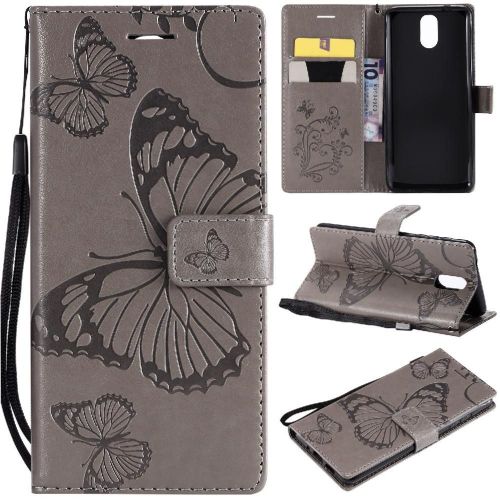 Flip Étui Pour Nokia 3.1 Couverture Magnétique Flip Kickband Cuir Pu Couverture Antichoc Avec Support De Fente Pour Carte - Gris Clair